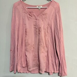 Y2k Style Co Pink Embroidered V Neck Lace Top Women's Size PXL Coquette Feminine